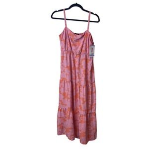 NEW Sanctuary Social Standard Large Pink Orange Floral Smocked Tiered Maxi Dress